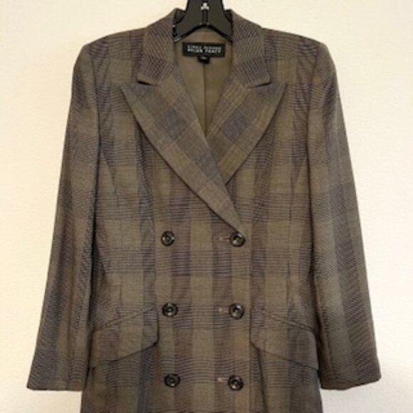 Linda Allard Ellen Tracy Brown Plaid Double Breasted Wool Blend Dress Sz 2 - Picture 3 of 6